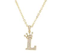 Collares Collares con letras Cadena cruzada grande Dama Colgante de circón inglés Collar con letras Collar de corona de moda Collares y colgantes Collar largo llamativo for mujer (Color : Small, Siz(L