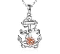Collares con ancla collar con colgante árbol de la vida cadena de plata de ley 925 joyas vintage regalos para mujeres niñas mamá madre hija, 30.7 * 20.1 mm, Plata esterlina, No es una piedra preciosa