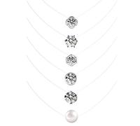Collares con Cadena Transparente 6PCS Gargantilla Invisible de Perla Nylon Collar Transparente con Brillante para Mujer Niña 6mm 8mm 10mm