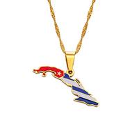 Collares Con Colgante De Bandera De Mapa De Cuba Con Gota De Aceite, Collar Con Colgante De Mapas Étnicos De Hip Hop Para Mujeres Y Hombres, Suéter De Cadena De Clavícula, Joyería De Cadena Fina