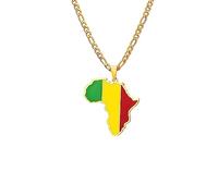 Collares con Colgante De Bandera De Mapa De Malí - Encanto De Contorno De África Corbatas De Color Amarillo Esmaltado, para Regalos De Mujer Joyería Regalos De Cadena De Suét