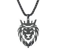 Collares con colgante de cabeza de rey león, joyería con dije de cabeza de animal de acero inoxidable negro con hebilla de semillas de melón, regalos de moda