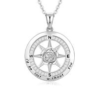 Collares de brújula para mujer, collar de piedra natal de rosa para mujer, regalos para Navidad, regalos de cumpleaños para mujer, joyería para mujer, regalo de aniversario, boda, collar de plata de