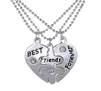 Collares de corazón de plata para amigas, collares de mejor amiga para 3 mejores amigos a juego para siempre grabados, collares con colgante de rompecabezas para ella, niñas, mujeres, mejores amigas,