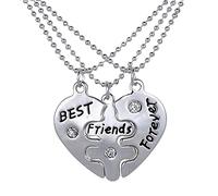 Collares de corazón de plata para amigas, collares de mejor amiga para 3 mejores amigos a juego para siempre grabados, collares con colgante de rompecabezas para ella, mujer, mejor amiga, regalos de