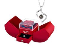 Collares de corazón para mujeres, collar de San Valentín, Te amo collar en 100 idiomas, Rose Heart Box to My Love, Joyas de San Valentín para novia, mujer, madre, esposa en el día de San Valentín, Día
