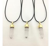 Collares de cristal de piedra cruda natural, péndulo puntiagudo, colgante de punto de cuarzo de roca transparente para mujer, versión de cordón de PU para mujer