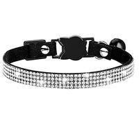 Collares de diamantes de imitación haoyueer para perro y gato con campana, collares para cachorros de mascotas con terciopelo suave y collares con cristales para niñas (negro)