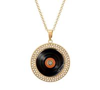 Collares de diamantes de vinilo vintage para mujer, collar con colgante redondo con cadena ajustable de 19.7 pulgadas, cierre de langosta, joyería conmemorativa personalizada, regalo para amistad
