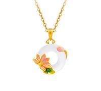 Collares De Flores Esmaltadas para Mujer, Joyería De Plata De Ley 925. Collar Clásico con Colgante De Doce Deidades Florales Y Calcedonia Blanca. Regalo Ideal para Madre, Hermana O Esposa. Loto De