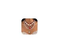 Collares de fresa para mujer, disfraz de pastel de fresa, collar de cuentas de perlas en capas, collares de concha de lazo rosa, regalos para mujer, Metal, No es una piedra preciosa