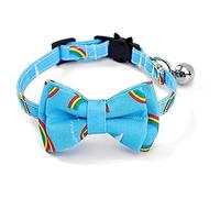 Collares de Gato con Pajarita con Campana, Hebilla de liberación rápida Segura, Collares para Gatos ZACAL (Estampado arcoíris)