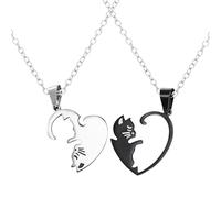 Collares de gato para mujer | Collar para pareja con corazón de gato con colgante, de amor, accesorio de para mujer, hombre, cumpleaños, fiesta
