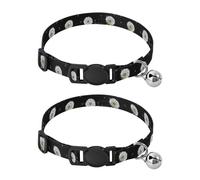 Collares de perro negros con flores de diente de león blanco para perros pequeños, paquete de 2 collares de gatito con campana