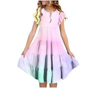 Collares de vientre para niña, mangas de doble capa, línea A, casual, degradado, vestidos midi para 615 años, calendario de Adviento, 24 capítulos, Rosa., 14-15