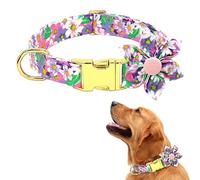 Collares florales para perros pequeños, medianos y grandes, suaves y cómodos, ajustables con hebilla de seguridad, pajarita de flores desmontable, tamaño pequeño, cuellos de 11 a 18 pulgadas, morado