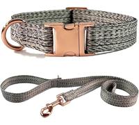 Collares for Perros, Juego de Collar y Correa 1,5 m, Ajustables, básicos, con Hebilla Metal Resistente, Anilla en D, Suaves duraderos, for pequeños, medianos Grandes(Grey,XS)