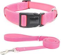 Collares for Perros, Juego de Correa y Collar táctico Duradero Nailon Personalizado, Collares Entrenamiento Militar for pequeños, medianos Grandes(Pink Set,M)