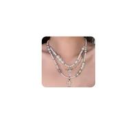 Collares góticos de cruz de perlas para mujer, collar retro con colgante de crucifijo de cristal plateado, collares apilables de perlas gruesas, regalos de bautizo, L, Acero aleado, No es una piedra