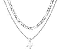 Collares iniciales para hombres, collar de letras A-Z 316L Collar de alfabina de enlace cubano de acero inoxidable Collar colgante de alfabé para novio Valentín regalo de San Valentín (Oro-N)