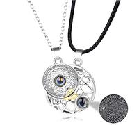 Collares magnéticos para parejas, 100 idiomas, I Love You, proyección, sol, luna, collar para mujeres, hombres, amantes, regalo de joyería con imán (texto "I Love You", A)