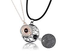 Collares magnéticos para parejas, 100 idiomas, I Love You, proyección, sol, luna, collar para mujeres, hombres, amantes, regalo de joyería con imán (texto "I Love You", B)