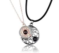 Collares magnéticos - proyección con diseño Luna Sol, 100 Idiomas I Love You, Collar a Juego para Parejas, Collar magnético Luna y Sol, Collares para Parejas Amigos