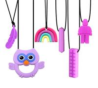Collares masticables para niños sensoriales, 6 unidades, collar masticable sensorial morado, juguetes para TDAH, autismo, niños pequeños, niñas y adultos, collar masticable de silicona