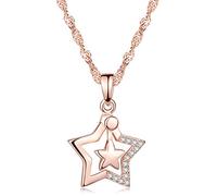 Collares Mujer Niña, Yumilok-Moda Collares S925 Plata de Ley con Colgante Brillantes Circonitas Estrellas, Oro Rosa, Longitud Ajustable