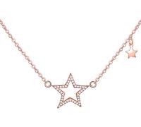 Collares Mujer Niña, Yumilok-Moda Collares S925 Plata de Ley con Colgante Brillantes Circonitas Estrella, Oro Rosa, Longitud Ajustable