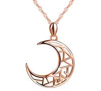 Collares Mujer Niña, Yumilok-Moda Collares S925 Plata de Ley con Colgante Luna, Oro Rosa, Longitud Ajustable