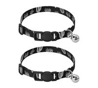 Collares para gatitos negros de cactus blancos, paquete de 2 collares de poliéster suave para mascotas, longitud ajustable de 10.6 a 17.1 pulgadas