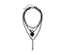 Collares para hombre, collar gótico con colgante de bola de corazón de varias capas para mujer, estilo punk negro, cadena de pintura con espray, hebilla OT