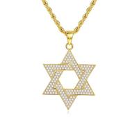 Collares para hombre, estilo hip hop, chapado en oro, joyería micro pavé con circonita cúbica helada, colgante de estrella de David, hexagrama de Israel, collares judaísmos