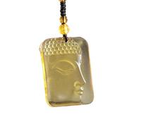 Collares para hombre y mujer, colgante de estatua de Buda vintage, collar de cuentas de cristal amarillo esmerilado para hombres y mujeres, joyería de amuleto exorcista