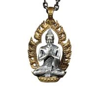 Collares para hombre y mujer, collar con colgante de Bodhisattva Buda de meditación vintage, patrón budista, hombres y mujeres, joyería religiosa de regalo