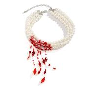 Collares para hombre y mujer, collar con colgante de borla de perlas de imitación vintage con patrón de sangre roja para mujer, cadena de cuentas de cristal gótica, joyería de Halloween