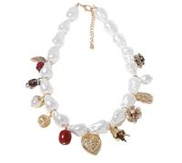 Collares para mujer, gargantilla de perlas de imitación vintage, chapado en oro, corazón barroco, collar con colgante de corazón, accesorios de joyería, regalo