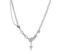 Collares para mujer, gargantilla gótica irregular con estrella de cruz para mujer, cadenas de cuello de piedra de ópalo, Y2K, cadena de clavícula corta para niñas