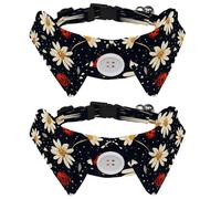Collares para perro con campana de pajarita, paquete de 2 collares de mariquita, margaritas, flores, gatos con collar de camisa, collares ajustables para mascotas para perros pequeños, gatos, gatitos