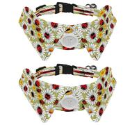 Collares para perro con campana de pajarita, paquete de 2 collares de mariquita y margaritas con collar de camisa, collares ajustables para mascotas para perros pequeños, gatos, gatitos