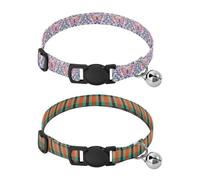 Collares para perros pequeños, collar de perro con hebilla de liberación para niñas y niños, 2 piezas, beige, melocotón, flores, mariposas, búfalo, cuadros, naranja y verde