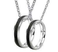 Collares personalizados para hombres, collares de pareja novio y novia acero inoxidable plateado anillo mate negro 4 mm