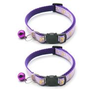 Collares reflectantes para gatos con campana, paquete de 2 collares para gatitos con patrón de estrella y luna, ajustable de 7.5 a 12.5 pulgadas (morado)
