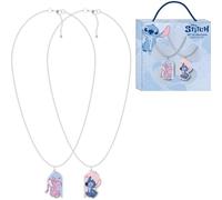 Collares Stitch y Angel con colgante de corazón partido | Bisutería infantil 2 piezas con caja de regalo oficial Disney Lilo & Stitch