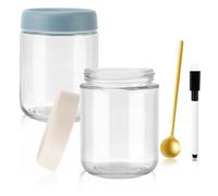 Collazoey 2Pcs 500ml Overnight Oats Jar, Botes Cristal Transparente Portátil Mason Marcas de Rotulador y Tapas con Anillo de Silicona para Avena, Mermelada, Especias, Preparación de Comidas