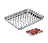 COLLBATH 2 Piezas Bandeja para Horno Rectangular Inoxidable con Rejilla Removible para Enfriar Resistente sin Recubrimiento Químico para Lavavajillas y Uso Diario Cocina