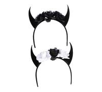 COLLBATH 2 Piezas Diadema Halloween Cuernos Tela Ligera Cómoda para Adultos y Accesorios Cosplay con Flores y Calavera para Fiesta