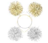 COLLBATH 2 piezas Diademas Brillantes con Pompones Metálicos Ligeras y Flexibles Accesorios de Moda para Mujeres y Fiestas Pack de Unidades Plata para Cumpleaños y Eventos