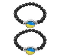 COLLBATH 2 Piezas Pulsera de Cuentas con Cabujón Diseño de Bandera Ucraniana para Hombre y Mujer Brazalete Temático Resistente y Cómodo para Uso Diario y Fiesta Nacional